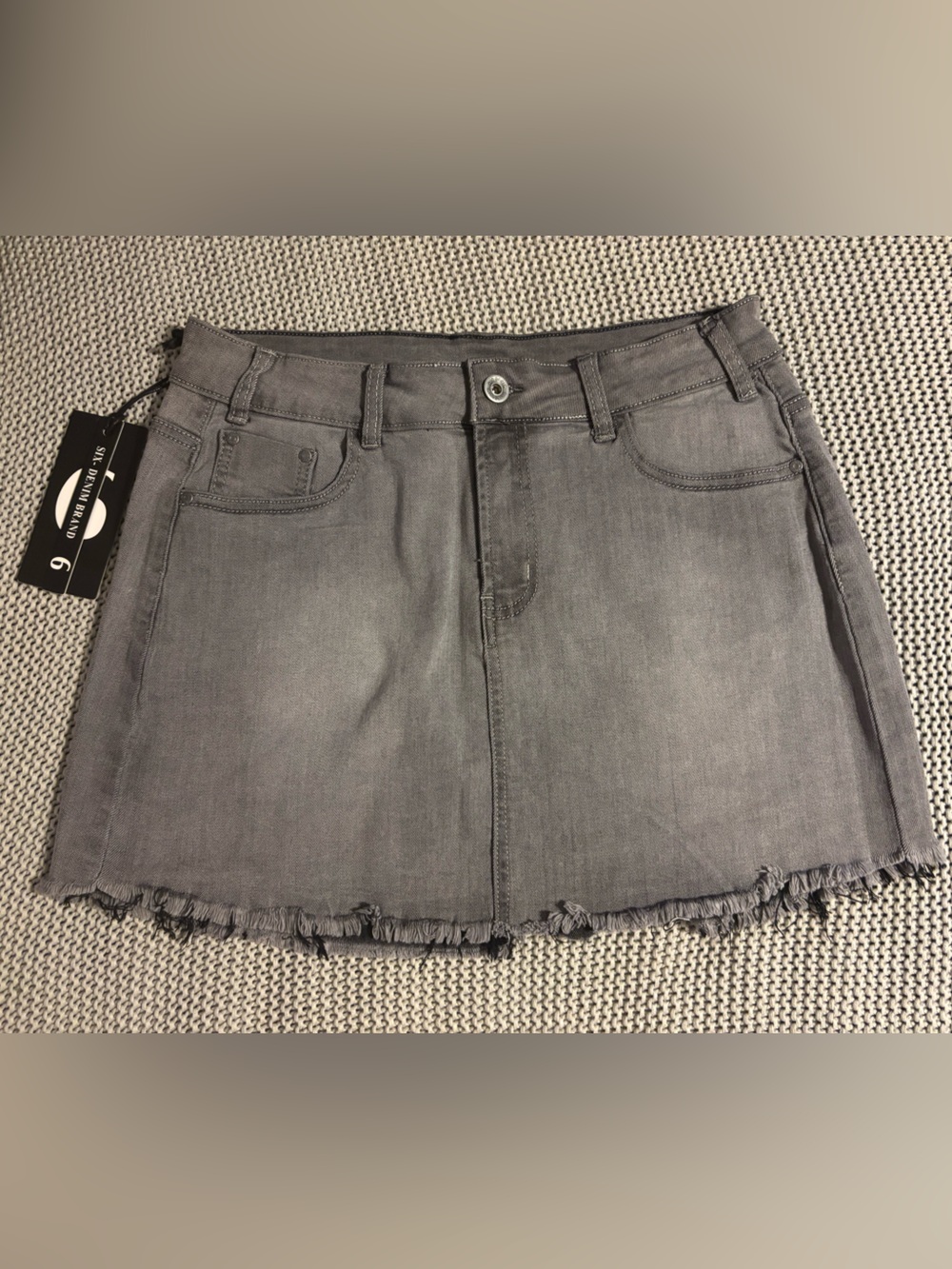 No. 6 Gray Raw-Hem Denim Mini Skirt